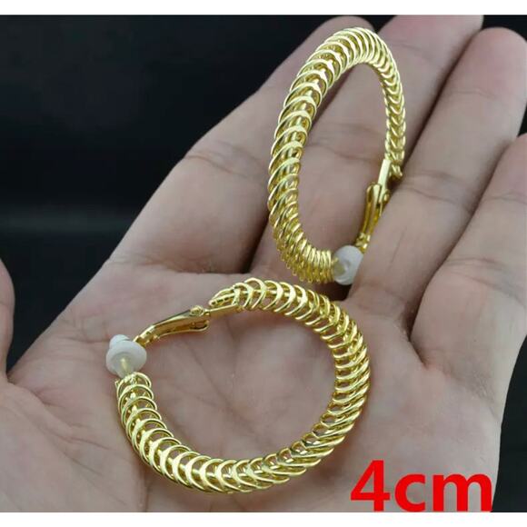 Trendy clip on 1 3/4" flat gold woven spiral hoop earrings - Picture 1 of 1
